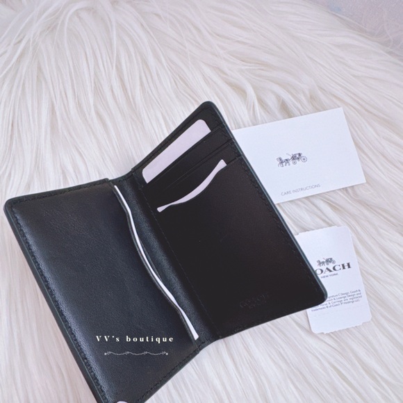 NWT Coach Card Wallet Bifold Sport Calf Smooth Leather Black 22840 RARE - Picture 3 of 4